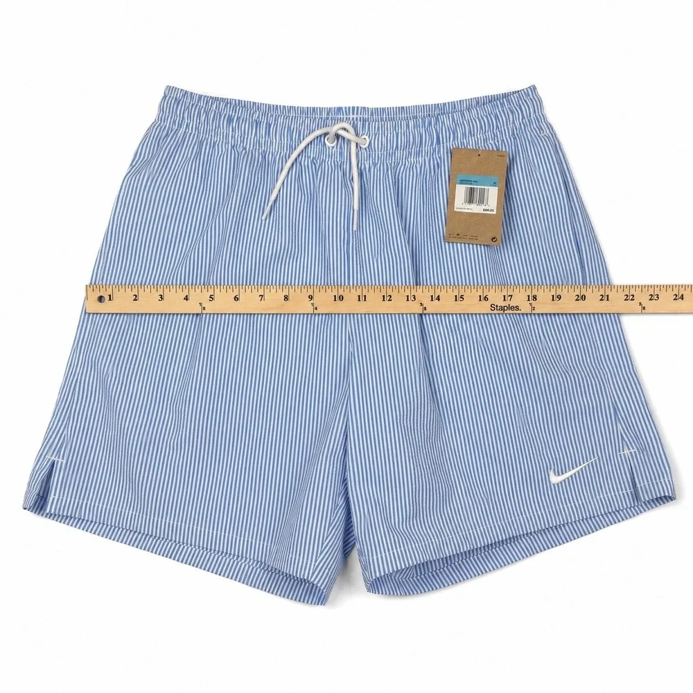 Nike Men Blue White Seersucker Stripe Swim Volley Shorts NESSG506-434 Medium